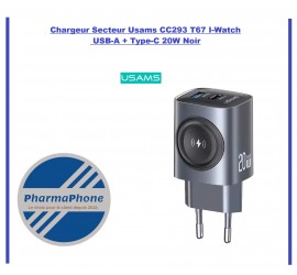 Chargeur I-WATCH Secteur Usams  20W (WIRELESS +Type-C + USB-A ) Blanc - EMPLACEMENT: Z02 - B100 - E07