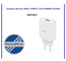 Chargeur Secteur USB-A 18WATT 3.0A CONNECT BLANC - EMPLACEMENT: Z02 - B200 - E06